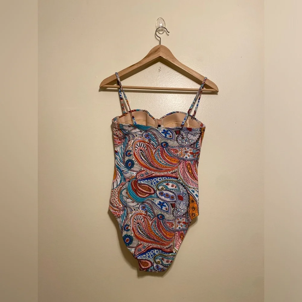 J. Crew Multicolor Paisley One-Piece with Nude Lining. Size 4